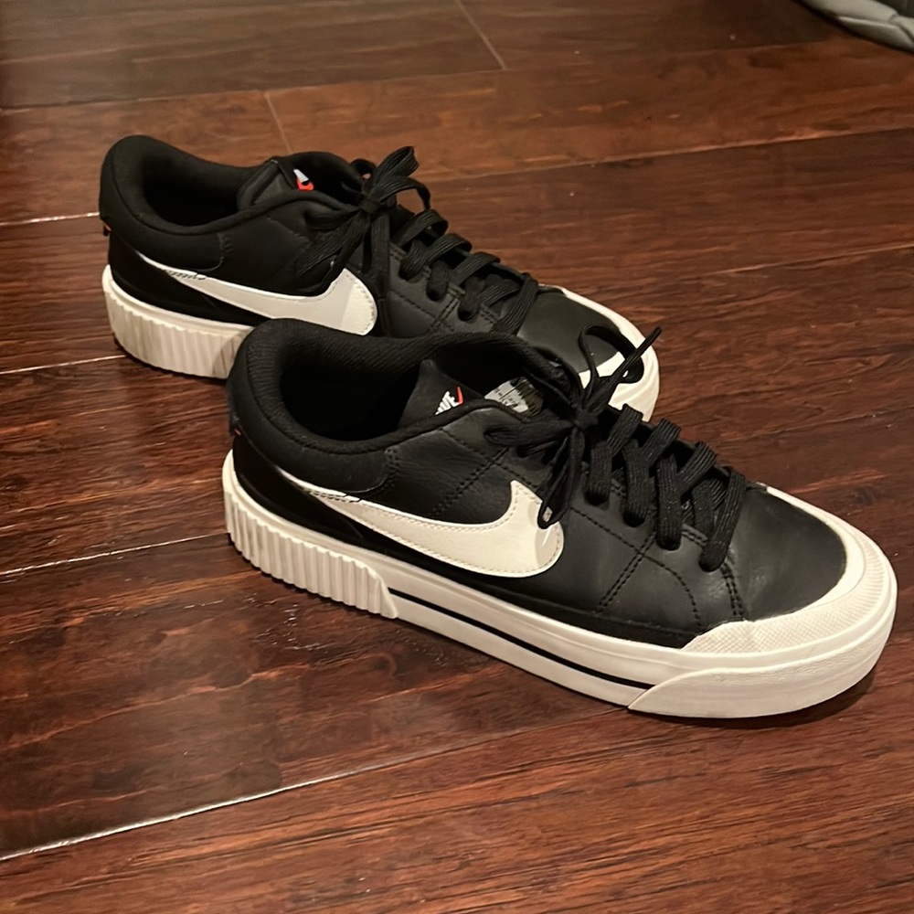 Nike Court Legacy Lift Platform Sneakers- Black and White